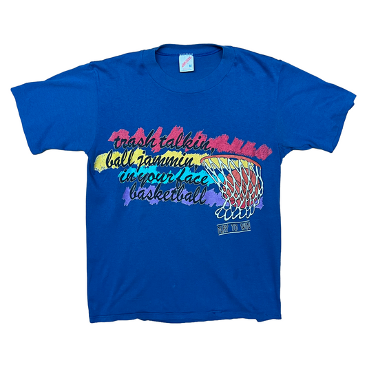 Vintage ~1990s Trash Talkin' Basketball Tee - Small - Blue