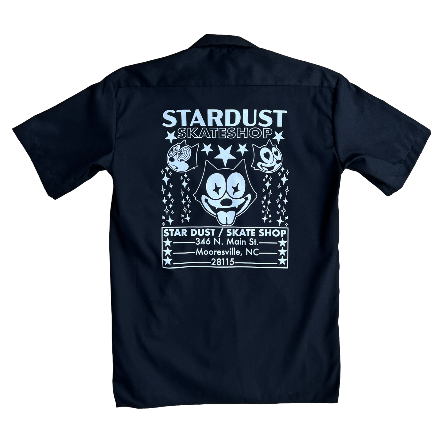 Stardust Skate Shop Felix Dickies Screenprinted Short Sleeve Work Shirt 012 Black / White
