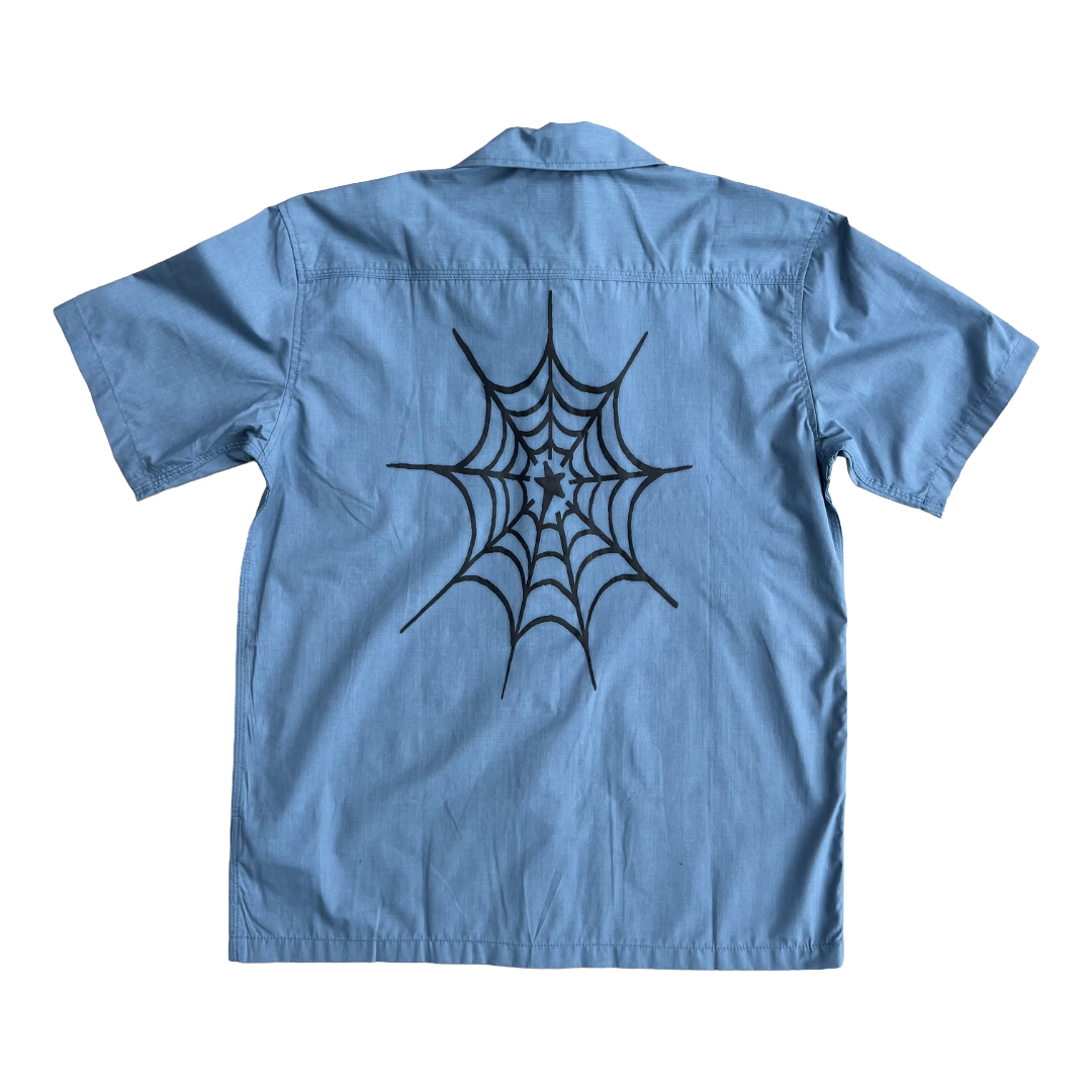 Stardust Bat / Spider Web Dickies Skateboarding Waynesboro Short Sleeve Shirt 041 & 042 Coronet Blue Chambray / Black