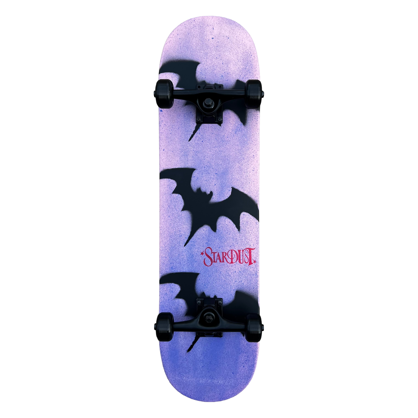 Stardust Skate Shop Tri-Bat Wanderlust Full Size Pre-Built Complete Entry Level Skateboard 8.0" x 31.75" Soft Pink With Iris Spray / Flat Black / Bright Red
