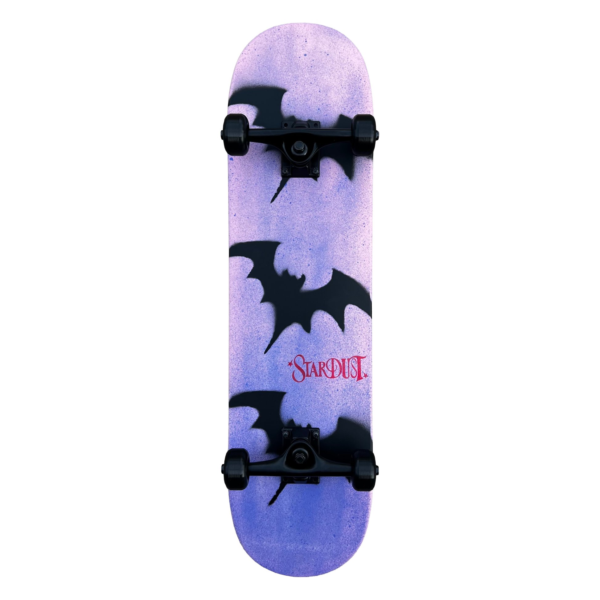 Stardust Skate Shop Tri-Bat Wanderlust Full Size Pre-Built Complete Entry Level Skateboard 8.0" x 31.75" Soft Pink With Iris Spray / Flat Black / Bright Red