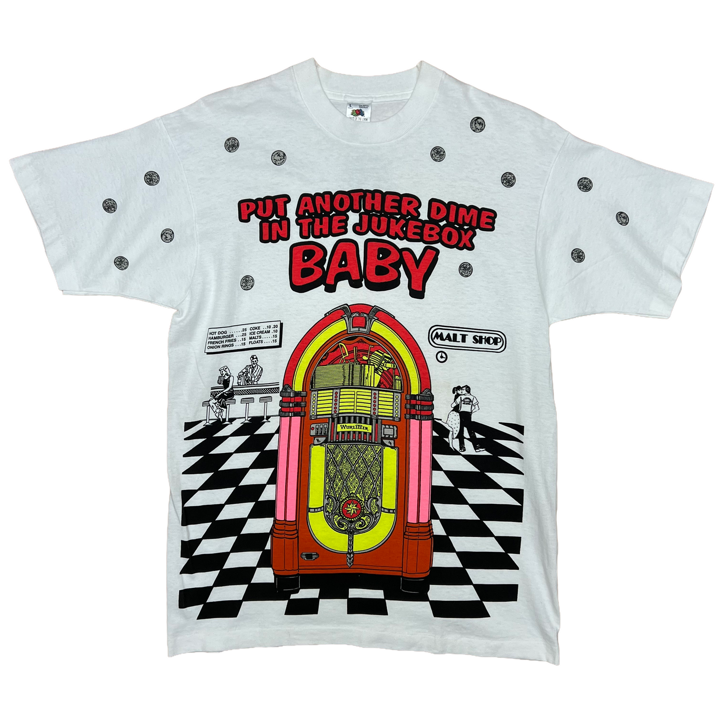 Vintage 1990s AOP "50's Stuff" Jukebox Tee - Medium - White