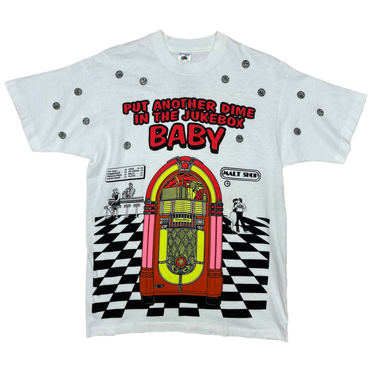 Vintage 1990s AOP "50's Stuff" Jukebox Tee - Medium - White