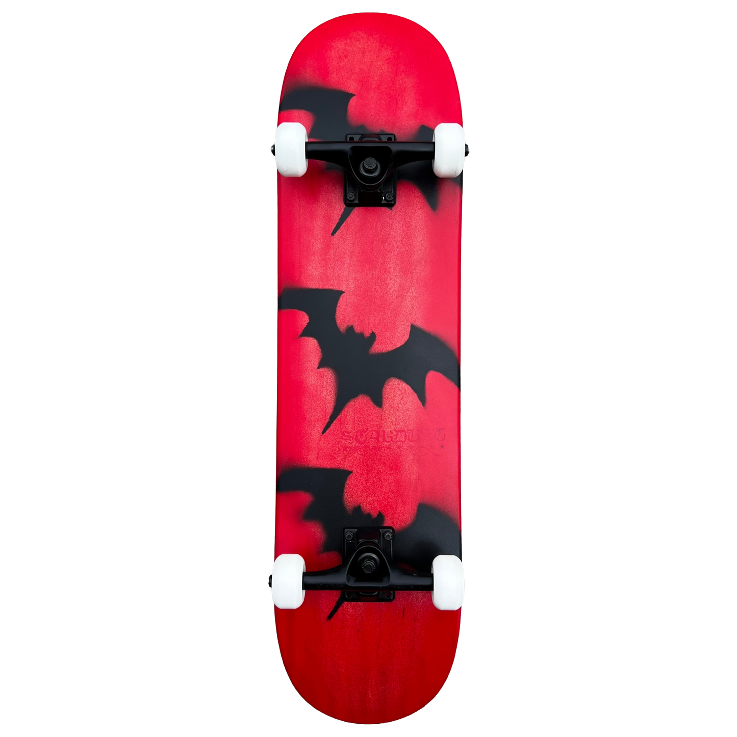 Stardust Skate Shop Tri-Bat Blackletter Full Size Pre-Built Complete Entry Level Skateboard 8.0" x 31.75" Bright Red Patina / Flat Black / Bright Red