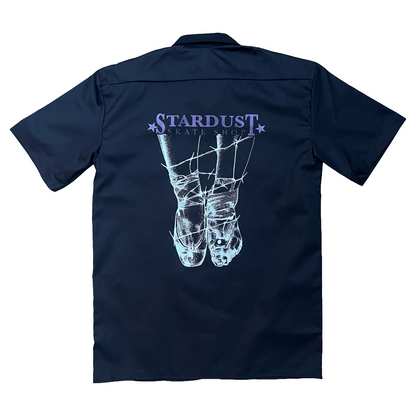 Stardust Skate Shop Ballerina Dickies Screenprinted Short Sleeve Work Shirt 034 Black / Purple Shimmer / Metallic Silver