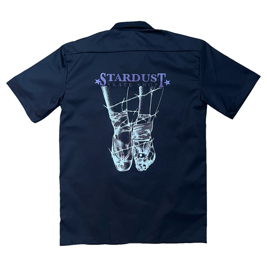 Stardust Skate Shop Ballerina Dickies Screenprinted Short Sleeve Work Shirt 034 Black / Purple Shimmer / Metallic Silver