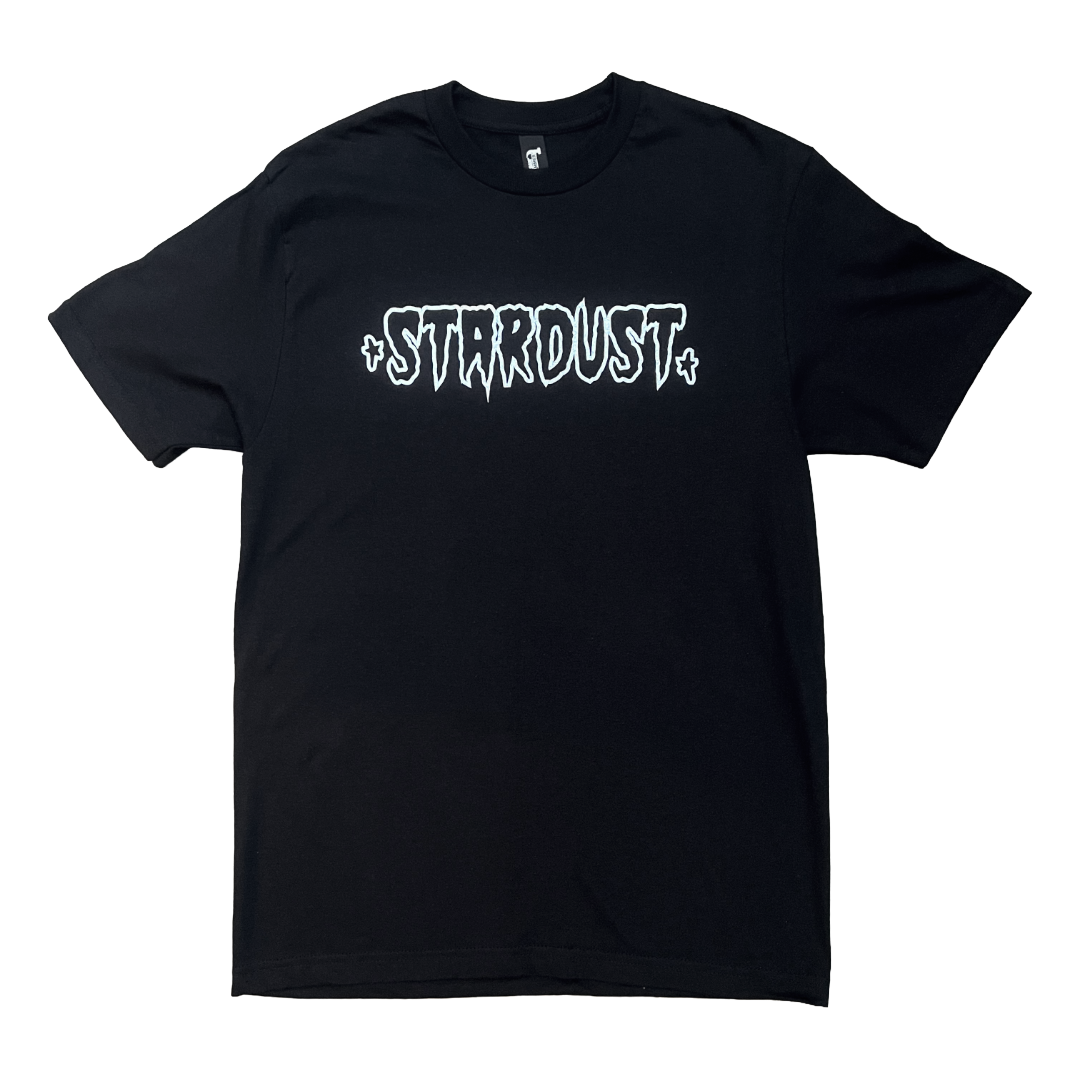 Stardust Skate Shop Cramps Text / Spider Web Short Sleeve Hammer Tee 044 & 042 Black / Metallic Silver