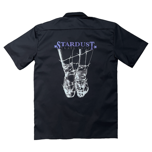 Stardust Skate Shop Ballerina Dickies Screenprinted Short Sleeve Work Shirt 034 Black / Purple Shimmer / Metallic Silver