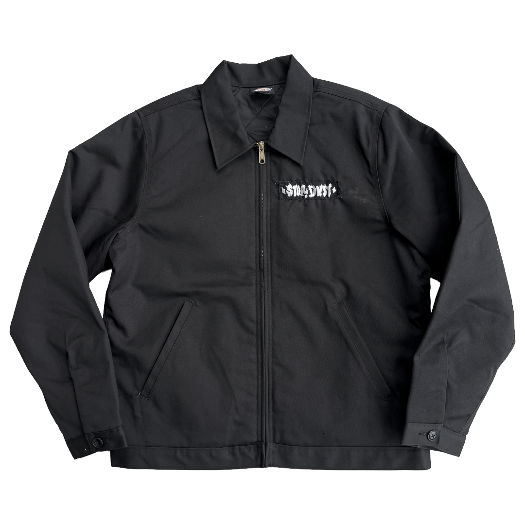 Stardust Devil Man Text Patch / Goth Girl Dickies Screenprinted Insulated Eisenhower Work Jacket 047 & 033 Black / Metallic Silver / White
