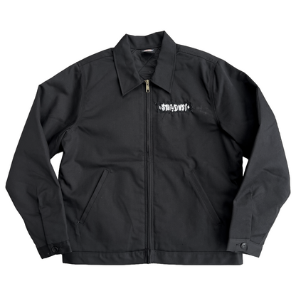 Stardust Devil Man Text Patch / Goth Girl Dickies Screenprinted Insulated Eisenhower Work Jacket 047 & 033 Black / Metallic Silver / White