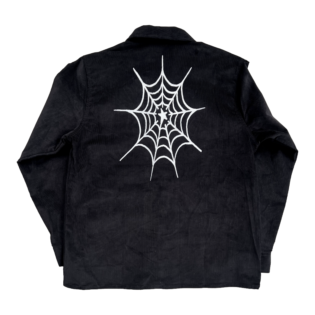 Stardust Bat / Spider Web Dickies Long Sleeve Corduroy Work Shirt 041 & 042 Black / Metallic Silver