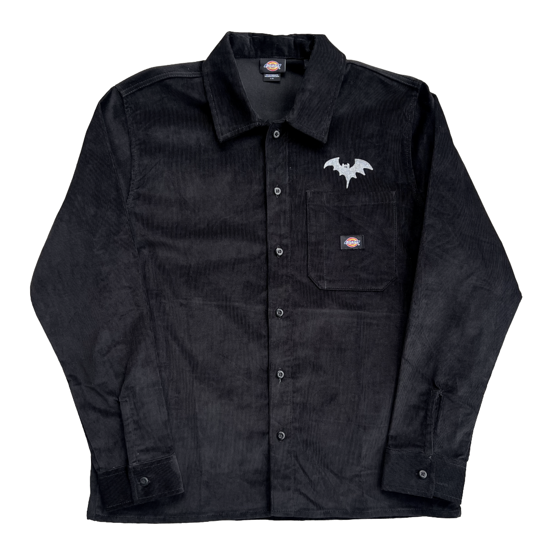 Stardust Bat / Spider Web Dickies Long Sleeve Corduroy Work Shirt 041 & 042 Black / Metallic Silver