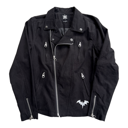 Stardust Bat / Cramps Text Kill City Screenprinted Moto Jacket 041 & 044 Black / Metallic Silver