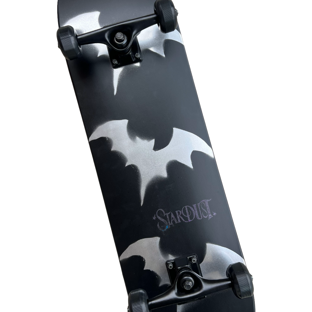Stardust Skate Shop Tri-Bat Wanderlust Full Size Pre-Built Complete Entry Level Skateboard 8.5" x 32.0" Flat Black / Metallic Silver / Purple Shimmer