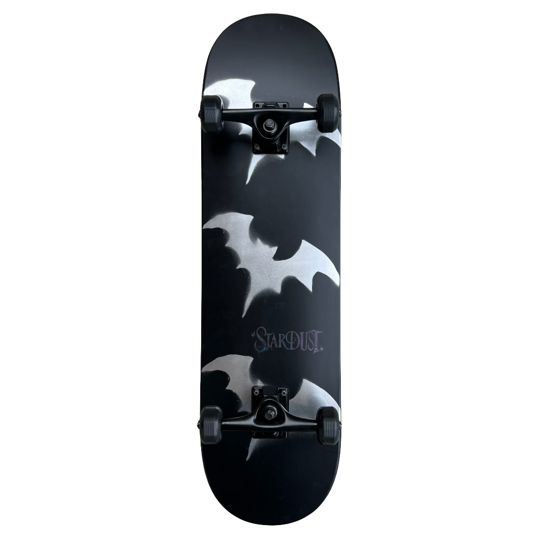 Stardust Skate Shop Tri-Bat Wanderlust Full Size Pre-Built Complete Entry Level Skateboard 8.5" x 32.0" Flat Black / Metallic Silver / Purple Shimmer