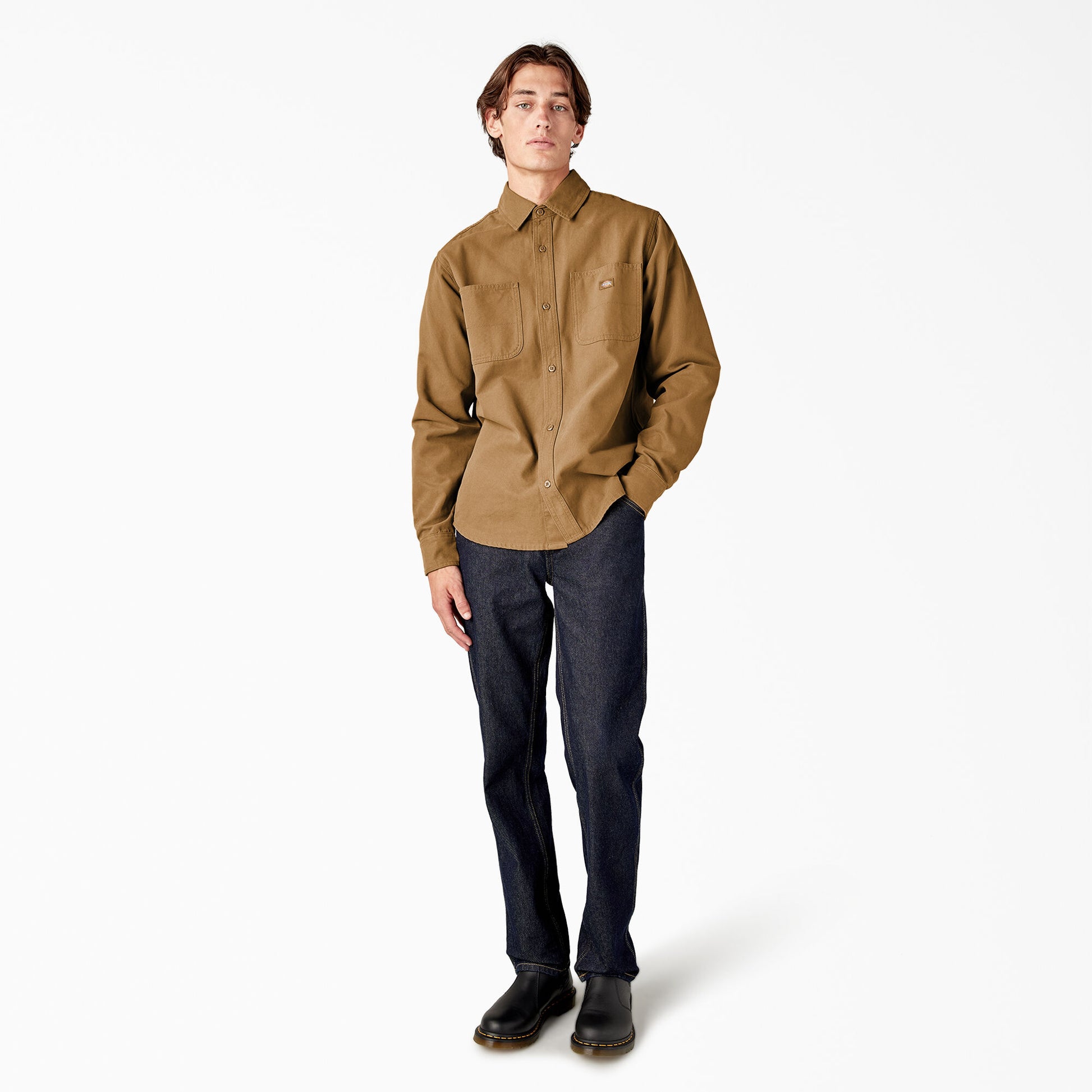 Dickies Duck Canvas Relaxed Fit Long Sleeve Utility Shirt Stonewashed Brown Duck