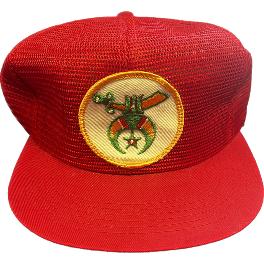Vintage 1990s Freemason Full Mesh Snapback Trucker Hat - Red