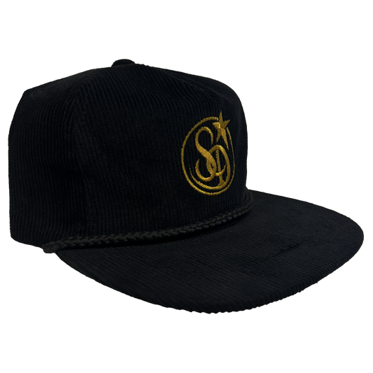 Stardust Wanderlust Lettermark Corduroy Snapback Hat 004 Black / Gold