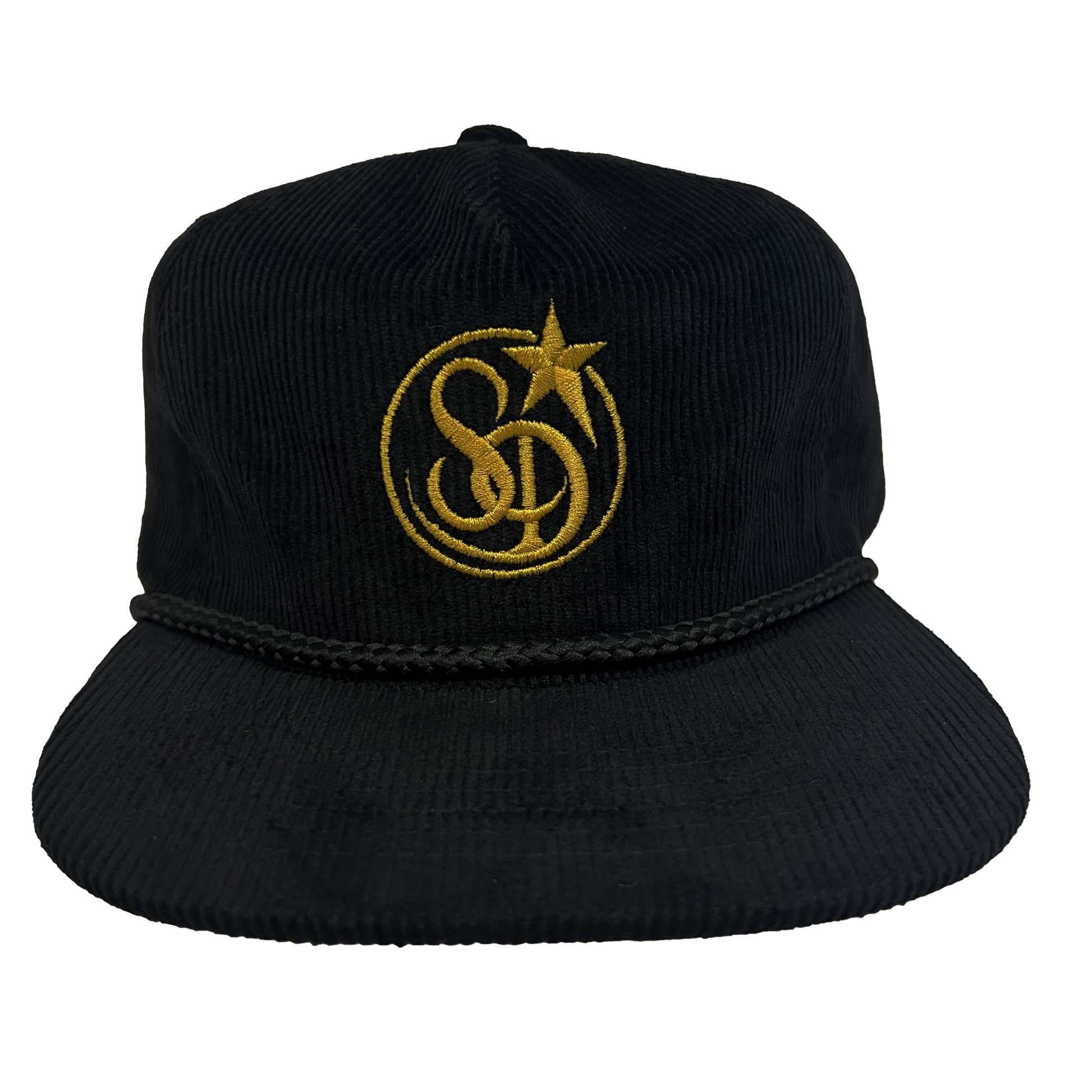 Stardust Wanderlust Lettermark Corduroy Snapback Hat 004 Black / Gold
