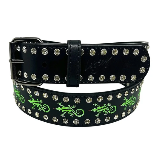 Loosey Gecko Rhinestone Belt Black