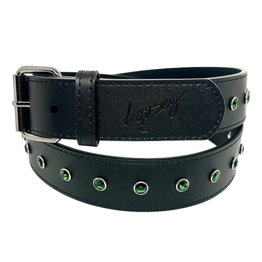 Loosey Rhinestone Belt Black / Emerald Green