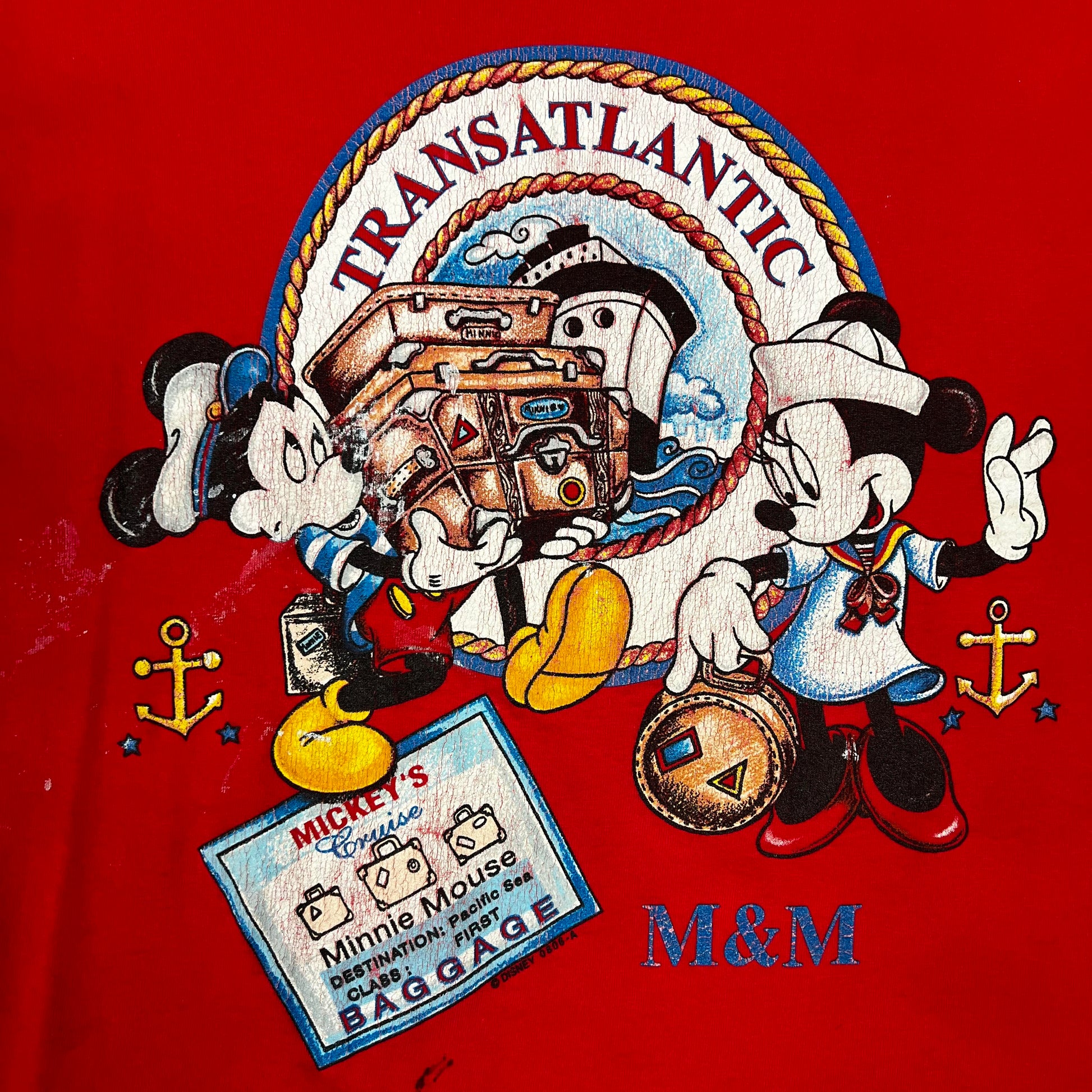 Vintage 1990s Mickey & Minnie Transatlantic Tee - Medium - Red