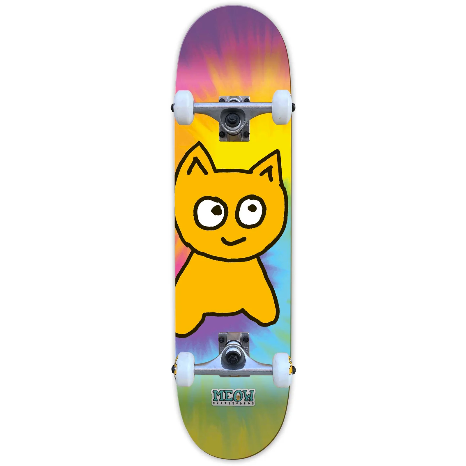 Meow Big Cat Mini Size Complete Skateboard 7.25" x 29.5" Tie Dye