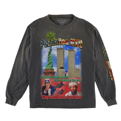 Paradise NYC God Bless Paradise Long Sleeve Tee Garment Dyed Black