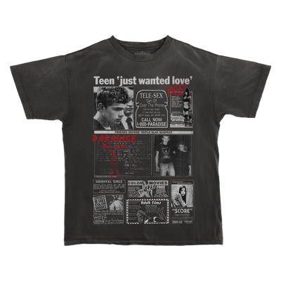 Paradise NYC Teen Just Wanted Love Short Sleeve Tee Garment Dyed Black