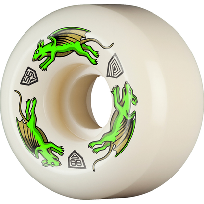Powell Peralta Dragon Formula Nano Rats AV6 Asymmetrical Shape Set Of 4 Skateboard Wheels 56mm x 36mm With 21mm Wide Ride Patch 88a White