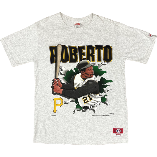 Vintage 1994 Pittsburgh Pirates Roberto Clemente Double Sided Tee Heather Grey