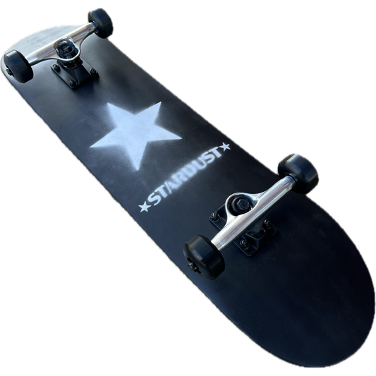Stardust Silver Glitter Star Pre-Built Complete 7.75" x 32.0" Entry Level Skateboard Matte Black / Silver Glitter