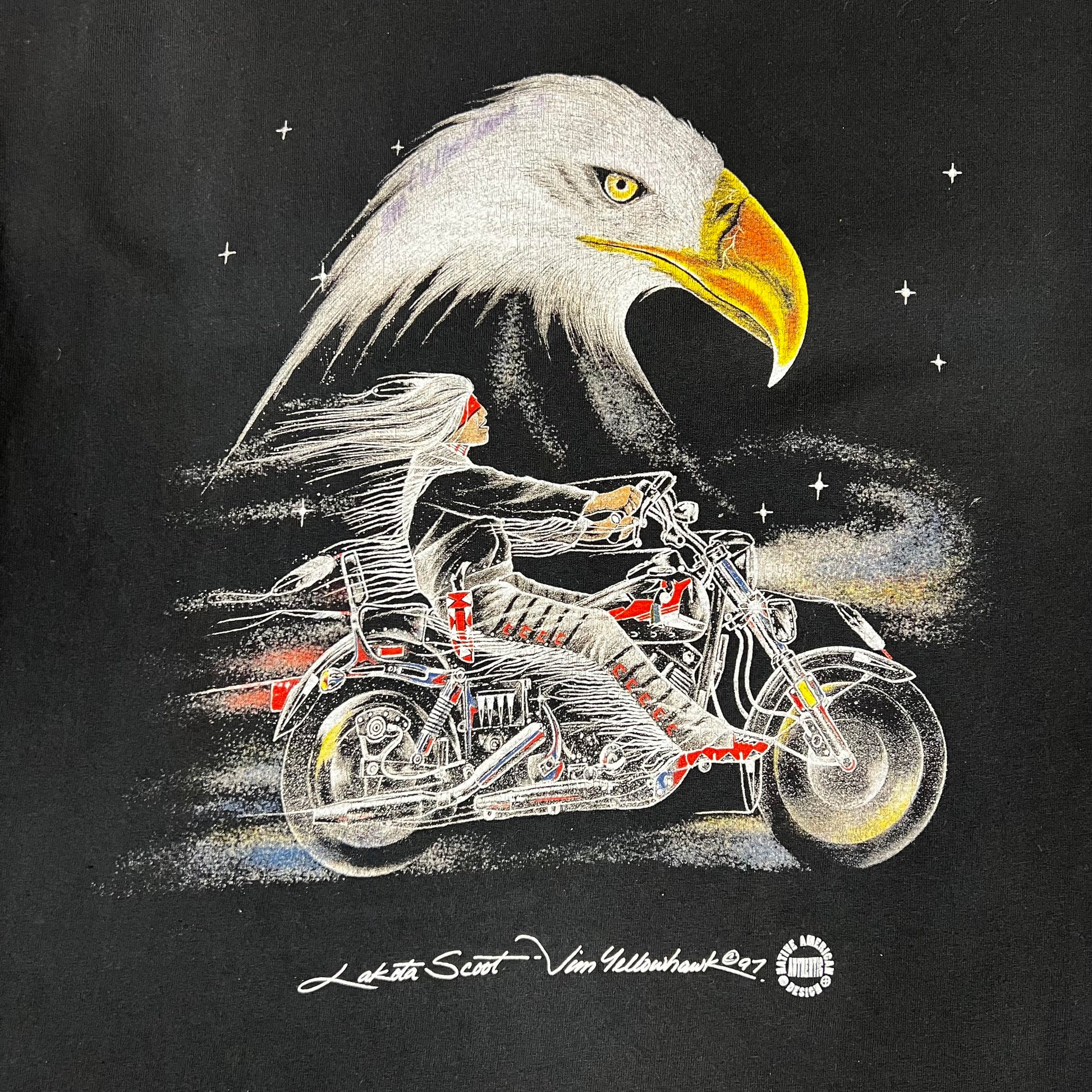 Vintage 1997 Lakota Scoot Jim Yellowhawk Biker Tee - Medium - Black