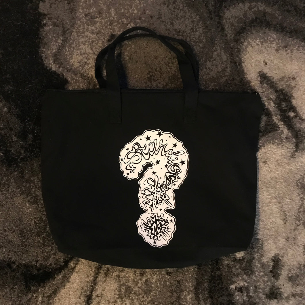 Stardust Skate Shop Uncertainty Zippered Tote Bag 002 Black / White