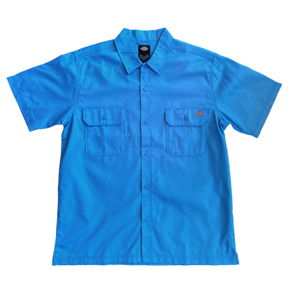 Dickies Relaxed Fit Contrast Stitch Short Sleeve Work Shirt Azure Blue