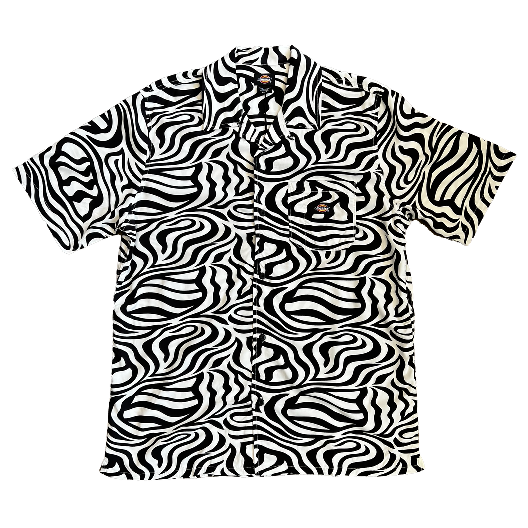 Dickies Zebra Print Button Up Short Sleeve Shirt Black / White